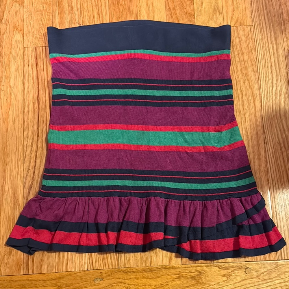 BCBG Striped mini skirt with Ruffle Hem
